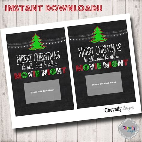 INSTANT DOWNLOAD Movie Night Christmas Gift Card Printable - Etsy