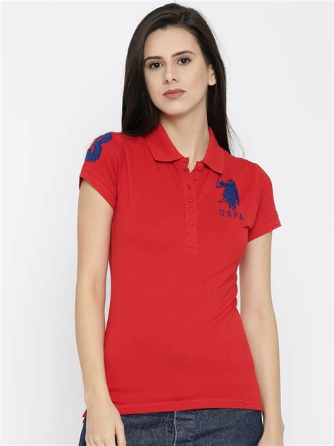 Buy U.S. Polo Assn. Women Women Red Solid Polo T Shirt - Tshirts for ...