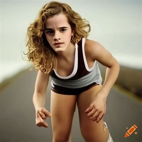 Hermione running in athletic attire