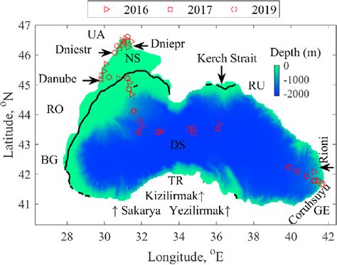 Bathymetry and location map of the Black Sea and the main rivers in ...