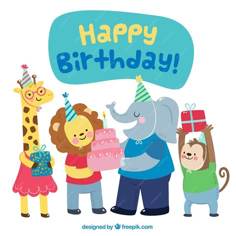 Free Vector | Birthday background with animals in flat design