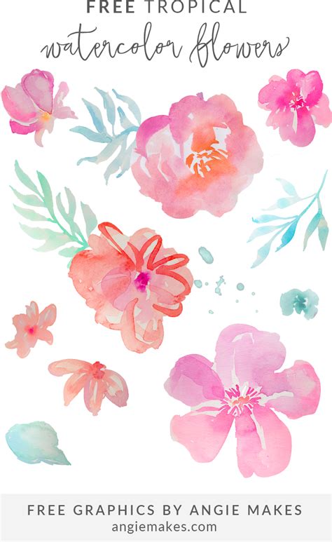 Free Tropical Watercolor Flower Clip Art by Angie Makes