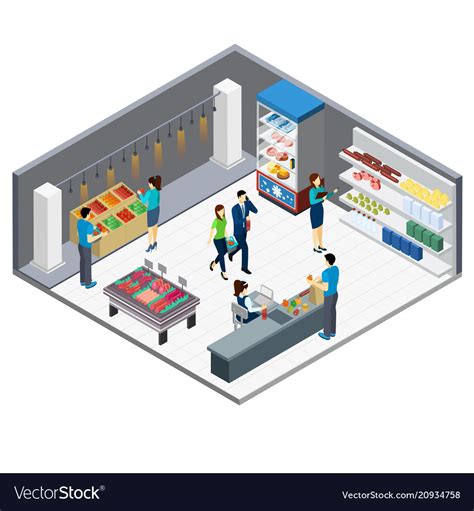 Grocery store isometric interior Royalty Free Vector Image