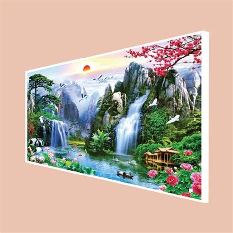 Mountain Waterfall Scenery Canvas Floating Frame Wall Painting at Rs 3999 | Stretched Canvas ...