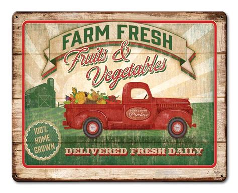 Farm Fresh Fruits And Vegetables Metal Sign 15 x 12 Inches