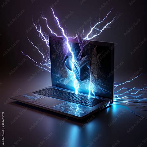 Laptop with cybersecurity in volumetric lightning Stock Illustration ...