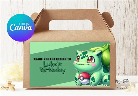 Bulbasaur Gable Box Labels Printable Gable Box Labels Editable Template Instant Download DIY ...