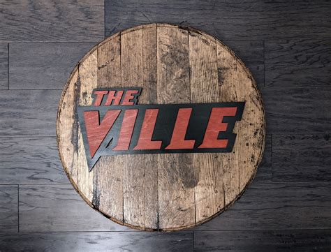 The Ville Logo Bourbon Barrel Head - Red on Black - Made By Jay Lane