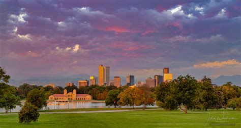 Photos of Denver Colorado Skyline from City Park at Sunrise