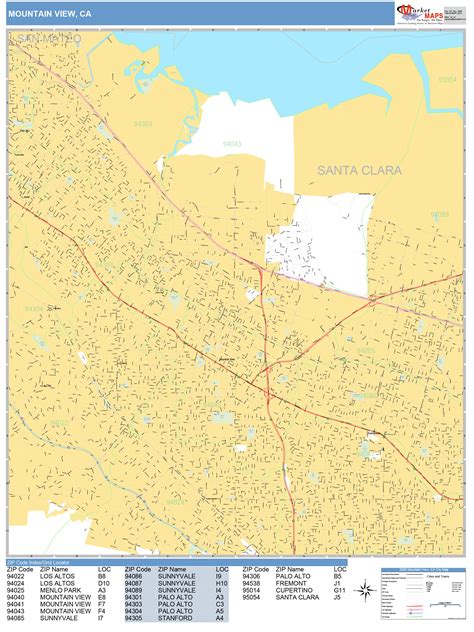 Mountain View California Wall Map (Basic Style) by MarketMAPS