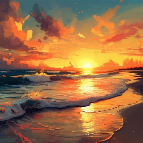 Premium AI Image | a painting of a sunset with the sun setting behind ...