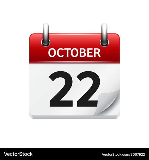 October 22 flat daily calendar icon date Vector Image