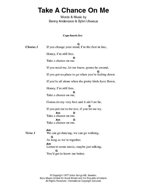 Take A Chance On Me by ABBA - Guitar Chords/Lyrics - Guitar Instructor