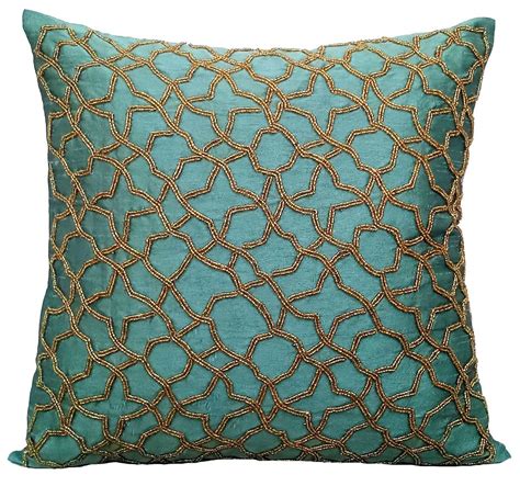 Teal Geometry - Teal Blue Art Silk Throw Pillow Cover | Teal accent ...