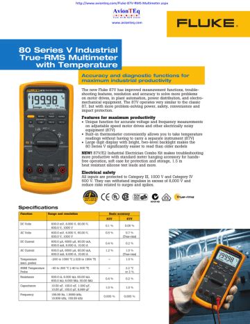 Fluke 87V specification sheet | Manualzz