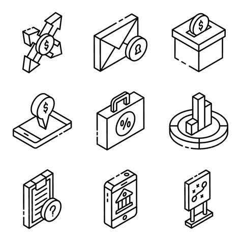 Digital Banking And Business Linear Isometric Icons Pack, Business Icons, Icons Pack, Digital ...