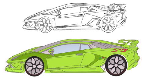 How to Create Digital Drawing Lamborghini Aventador SVJ 2019 Free Printable Coloring - YouTube