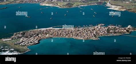 Aerial view of Augusta - Province of Syracuse, Sicily Region, Italy ...