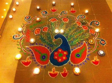 a decorated peacock with candles on the floor