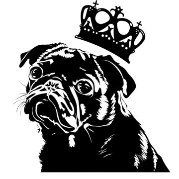 Pug Crown Silhouette Outline Drawing, Pug, Silhouette, Drawing PNG Transparent Image and Clipart ...