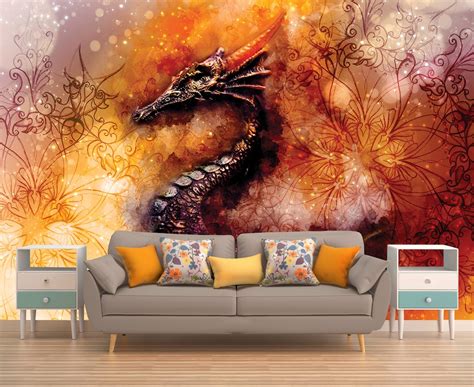 Self-adhesive Wallpaper, DRAGON WALL ART, Mandala Dragon Wall Décor ...