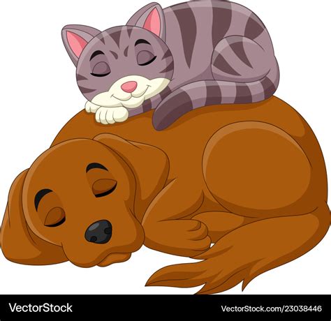 Cartoon cat and dog sleeping Royalty Free Vector Image