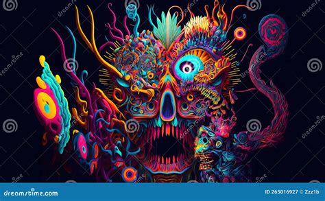 Abstract Colorful Fluorescent Neon Psychedelic Background, Neural Network Generated Art Stock ...