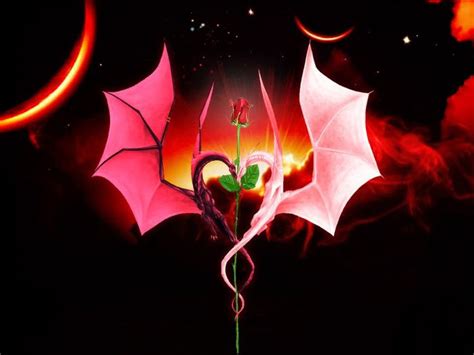 red dragon with rose | In love, black, dragon, heart, red, rose ...