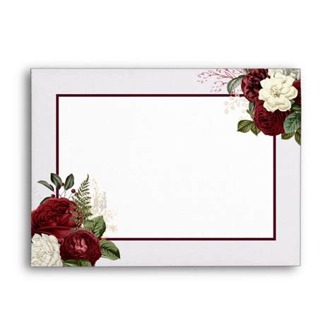 Elegant Romantic Burgundy Floral Border Envelope | Zazzle | Red rose invitation, Floral border ...