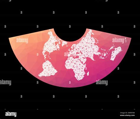 World network map. Albers conic equal-area projection. Wired globe in ...