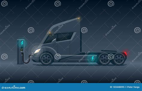 Dark Modern Futuristic Electric Semi Truck Charging at Charger S Stock ...