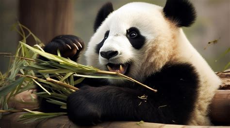 Premium AI Image | A panda bear is eating a piece of bamboo