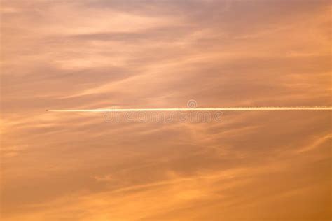 Trail from the Plane in the Sky at Sunset Stock Image - Image of blue ...