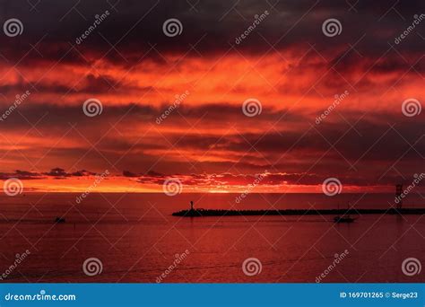 Red sunset on the sea stock image. Image of natural - 169701265