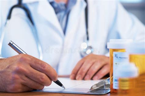 Doctor Writing RX Prescription Stock Photo - Image of health, pill ...