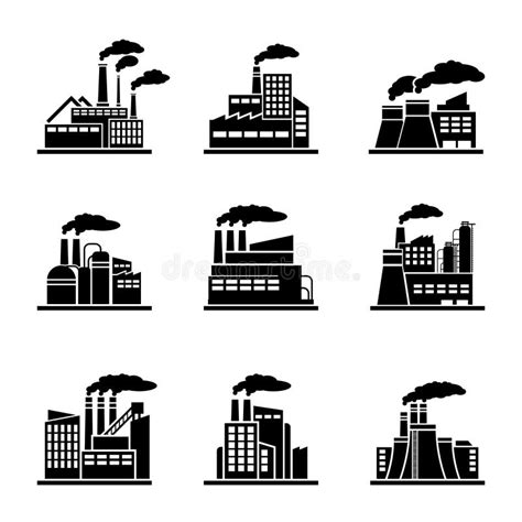 Factory and Industrial Building Icons Stock Vector - Illustration of ...