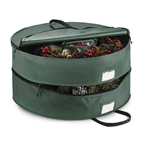 duplex premium christmas wreath storage bag 30", with compartment organizers for christmas ...