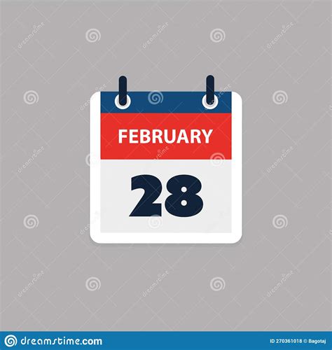 Simple Calendar Page Design for Day of 28th February - Banner, Graphic Design Element for Web ...