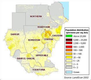 Sudan population density map adopted from LandScan 2002. | Download ...