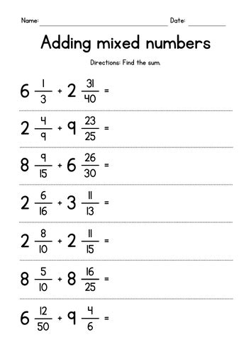 Adding Mixed Numbers Worksheets | Teaching Resources