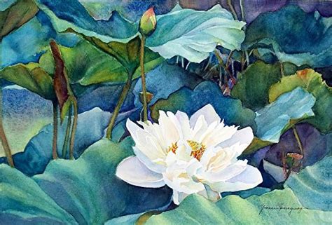 White Lotus by Yvonne Hemingway Watercolor ~ 13" x 17" | Lotus painting, Flower painting ...