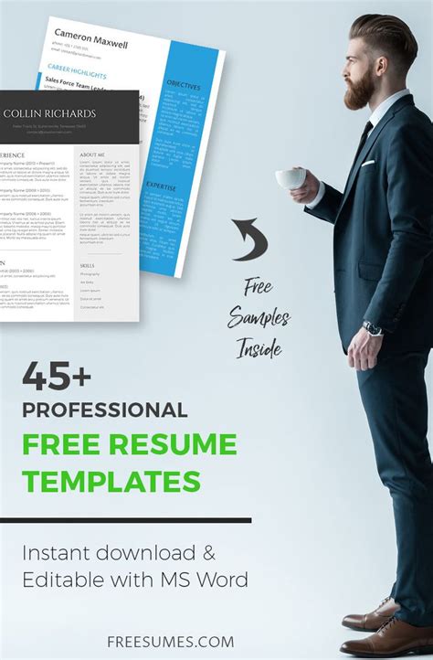 Professional Resume Templates, Ideal for a White-Collar Job - Freesumes | Resume template ...