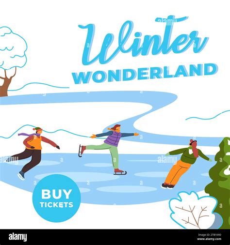 Ice skating rink, buy tickets on winter wonderland Stock Vector Image ...