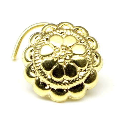 Flower Indian Nose ring Gold plated nose stud nose piercing ring L bend 22g | eBay