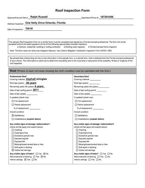 Citizens Roof Inspection Form from Spectacular Inspection System