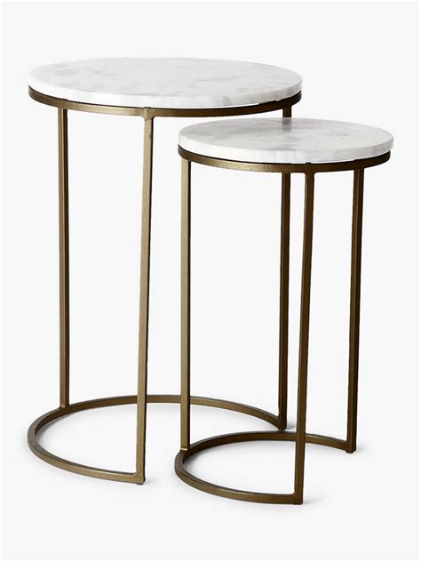 west elm Round Marble Nesting Side Table, White/Brass at John Lewis ...