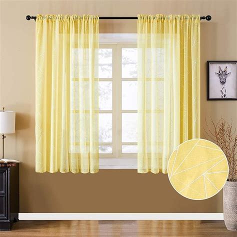 Amazon.com: YOKISTG Short Sheer Curtains 45 Inch Length Faux Linen Rod Pocket Printed Geometry ...