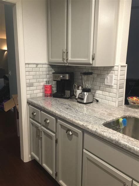 Monte Cristo Granite, Marble backsplash tiles, and grey cabinets #FarmhouseKit… | Replacing ...