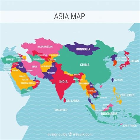 Mapa do continente da Ásia com cores diferentes Vetor grátis | Asia map, Asia continent, Map