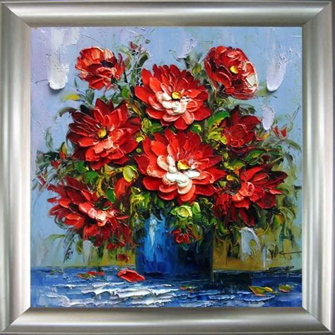 handmade painting, abstract palette knife painting flowers home decoration pictures wall ...